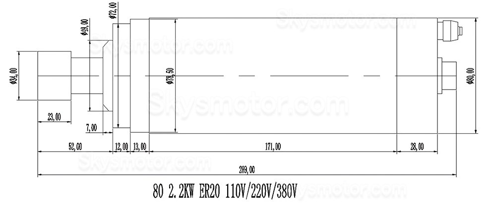 2.2KW 220V/380V 水冷式スピンドルモーターキット Huajiang-2.2+H100-2.2C2/S2/T4 可変周波数ドライブ + ウォーターポンプ + ER20コレット13個 + ブラケット付き